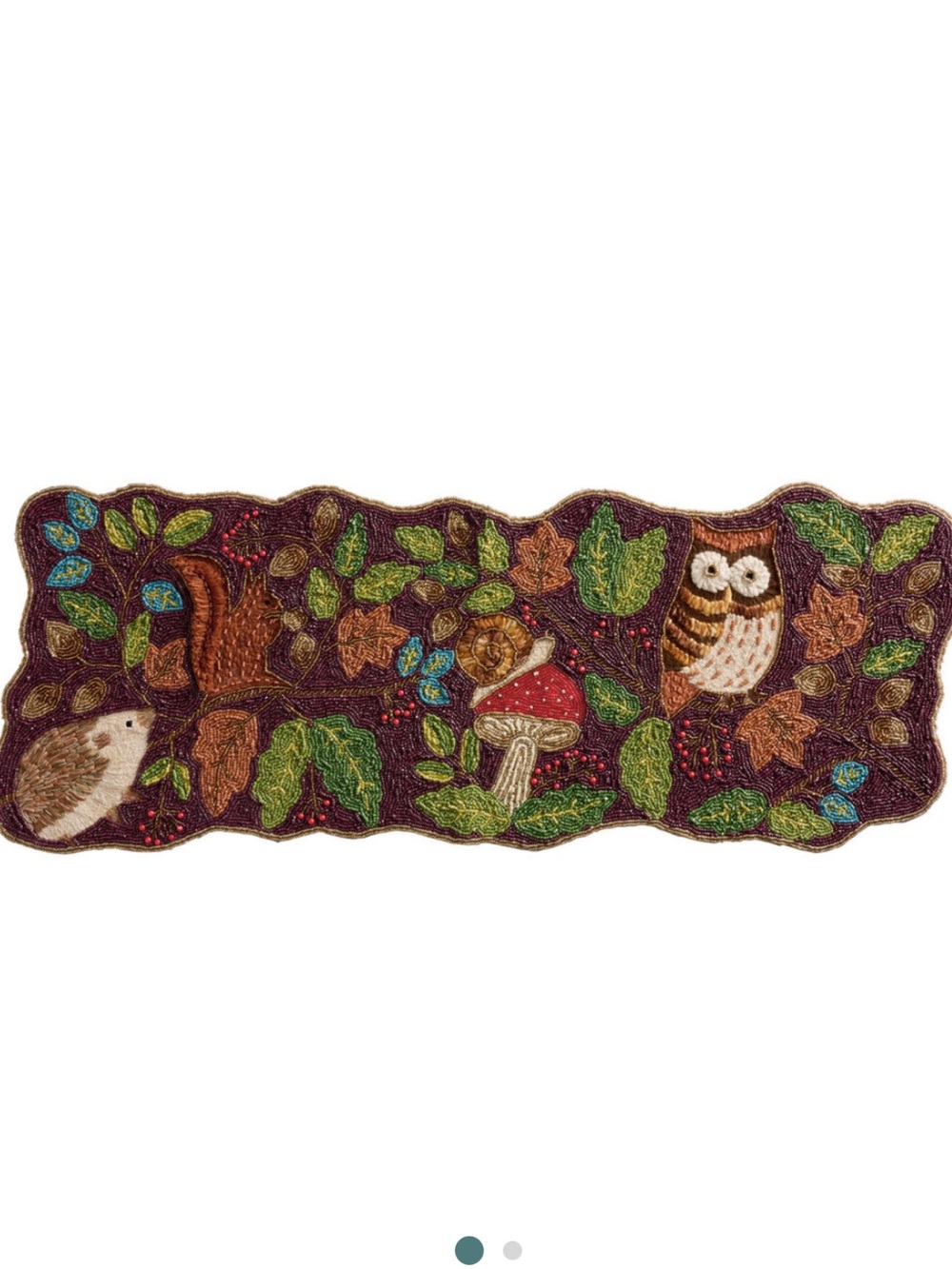 NEW Plum and Gold Fall Critters Embroidered Beaded Table Runner